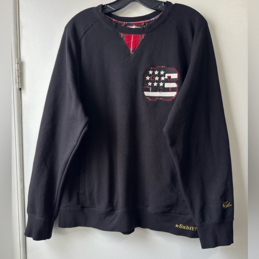 Sabit NYC Men’s Black Stars Patch Plaid Elbow Patch Crewneck Sweatshirt